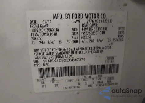 2014 Ford Explorer Xlt z USA, uszkodzony, nr VIN 1FM5K8D8XEGB67376